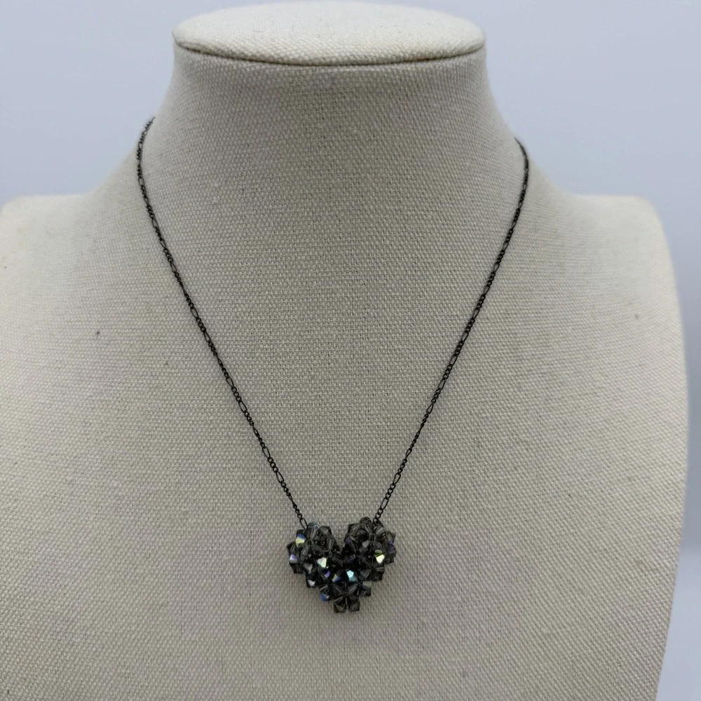 Vtg Swarovski Cluster Heart‎ Necklace Sterling Silver 925 Peacock AB Crystals